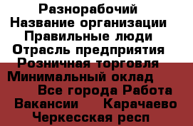 Разнорабочий › Название организации ­ Правильные люди › Отрасль предприятия ­ Розничная торговля › Минимальный оклад ­ 30 000 - Все города Работа » Вакансии   . Карачаево-Черкесская респ.
